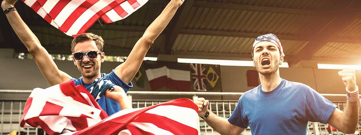 Americans at game with flag