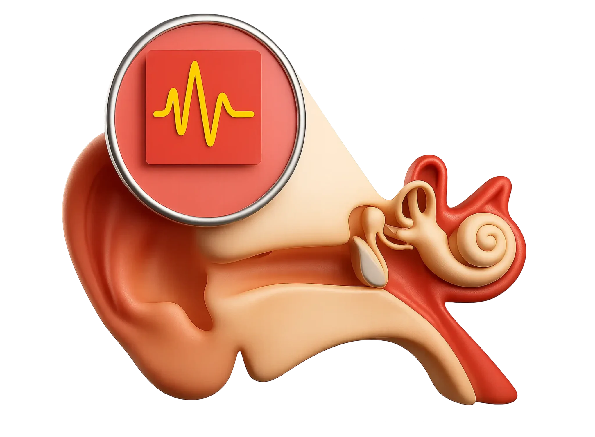 An illustration of the human ear canal showing what conductive hearing loss loss looks like