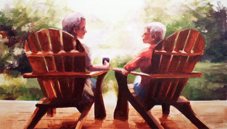 Very Quiet Lifestyle Hero Image - a painting of a senior couple in lawn chairs