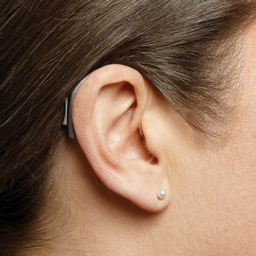 Behind the ear hearing aid on ear