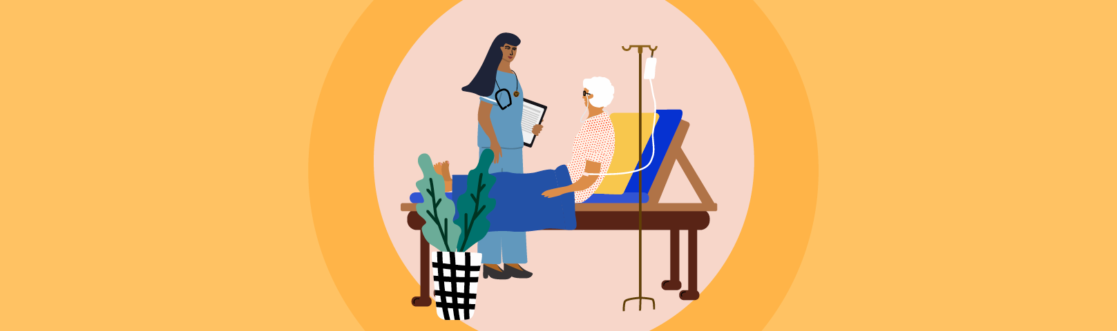 A nurse visiting a female patient in the hospital